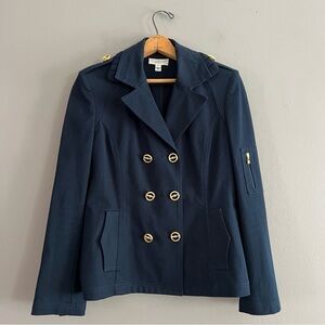 St.John Sport Women’s Jacket Military Gold Button Short Navy Blue Small